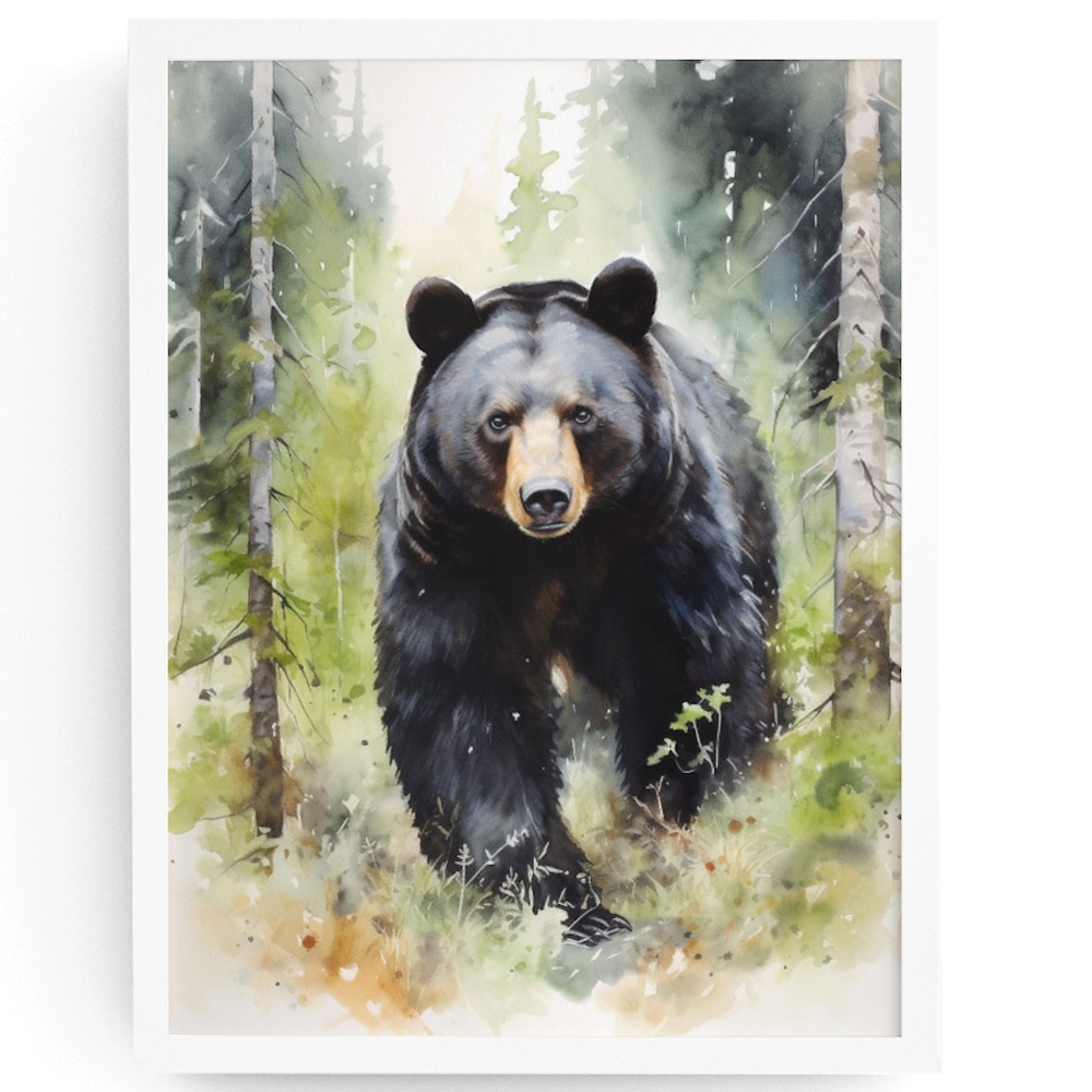 Watercolor Black Bear Portrait Wall Art Illustration Print Poster Unframed